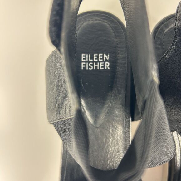 Eileen Fisher  Spree Sandal 9 1/2 Black Leather Flat Stretch Strap Closet Staple - Picture 9 of 9